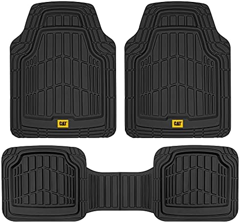 Cat® ToughRide™ Heavy-Duty 3 Piece Rubber All Season Floor Mats for Car Truck Van SUV, Black - Premium Trim to Fit Cars Floor Mat, All Weather Deep Dish Automotive Floor Mats, Total Dirt Protection