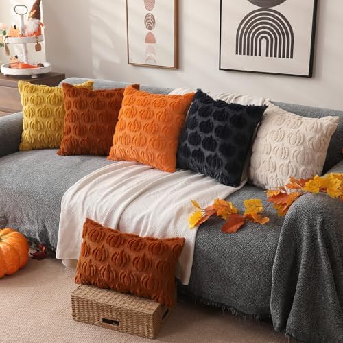 DFXSZ Fall Pillow Covers 18x18 2Pcs Orange Pumpkin Fall Decoration for Home - Image 5