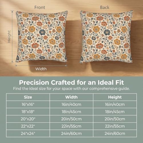 KiuLoam Fall Vintage Floral Block Print Throw Pillow Covers 16x16 Set of 2 - Image 4