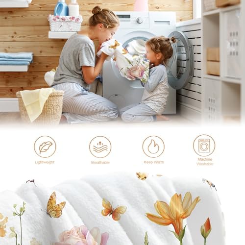 Floral Butterfly Blanket Colorful Flowers Gifts for Women Kids Girls Wife Mom Birthday Christmas Halloween Easter Sisters Daughter Female Friends Friendship Spring Throw Blankets 50"x60" - Image 6