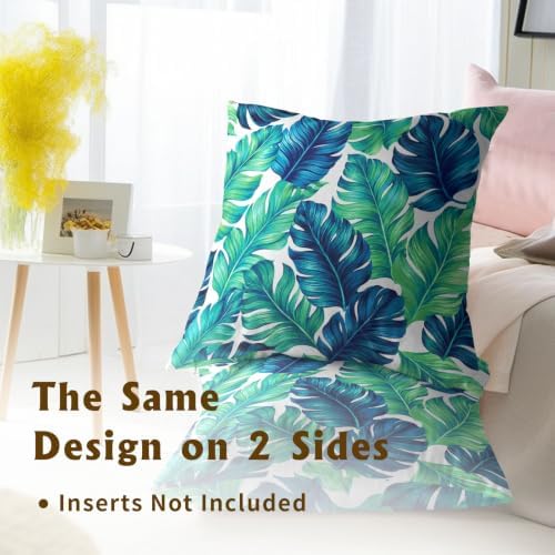 Sweetshow Tropical Leaves Pillow Covers 22x22 Inch Summer Decorative Green Palm Leaf Throw Pillow Covers Set of 2 Soft Cotton Pillow Case Square Cushion Covers for Home Couch Sofa Patio Bedroom - Image 5