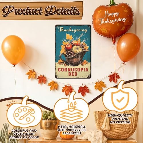 Fall Sign Pumpkin Vintage Tin Sign Thanksgiving Decor 8x12Inch - Image 3