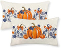 Fall Pillow Covers 12x20 Set of 2 Chinoiserie Blue and Orange Pumpkin Throw Pillows Autumn Thanksgiving Decorative Pillow Cases Harvest Outdoor Decor Linen Farmhouse Cushion Case for Couch Bed by Gohdiwh