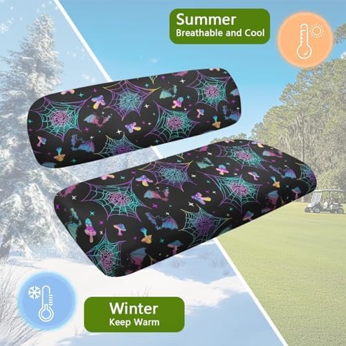 Yewatlles Colorful Halloween Web Mushroom Cart Waterproof Seat Covers,Smooth and Simple,No Stapler Required, Fits Golf Car, Club Car, Polyester Replacement Seat Cover Workout