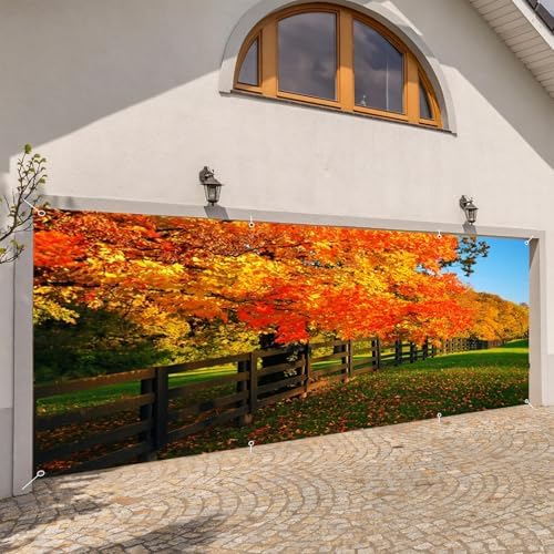 Fall Garage Door Cover Banner Decorations Backdrop 7x16ft Large Thanksgiving Autumn Maple Leaves Fence Photo Backdrop Nature Photography Background Garage Door Banner Portrait Photo Studio Props - Image 4