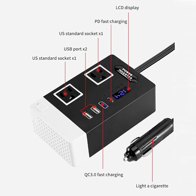 300W Car Power Inverter, DC 12V to 110V AC Car Plug Adapter Outlet - Image 5