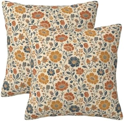 KiuLoam Fall Vintage Floral Block Print Throw Pillow Covers 24x24 Set of 2 by KiuLoam