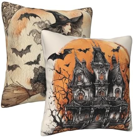 Witch Ancient Castle Throw Pillow Covers 18x18 inch Set of 2 Halloween Pillow Case Cushion Cover for Home Sofa Couch Living Room Car Decor - Image 2