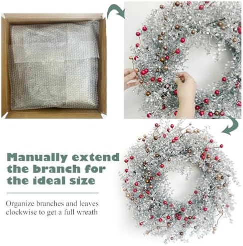 24 Inch Fall Wreath for Front Door with Red Bronze & White Berries - Image 4