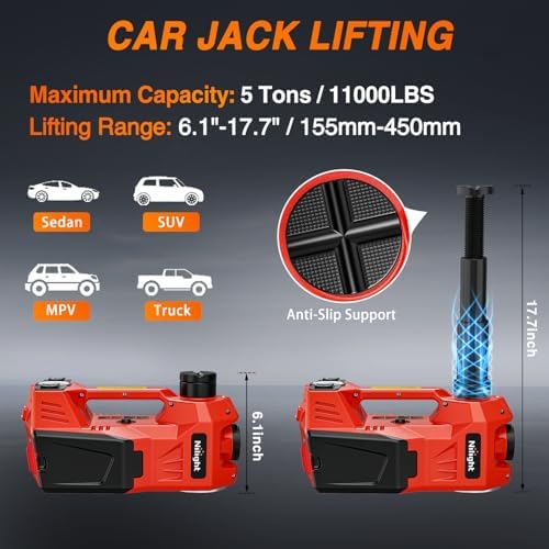 Nilight Electric Car Jack 5 Ton 12V Hydraulic Floor Jacks w Pump LED Light - Image 3