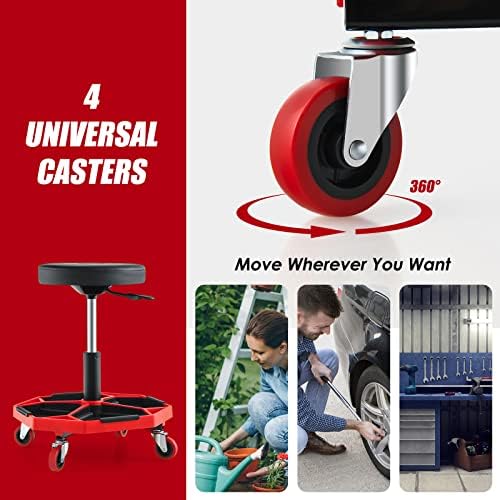 Goplus Mechanic Stool with Wheels, Magnetic Tool Tray, 330LBS Capacity - Image 6