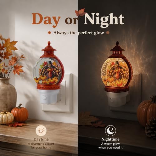 Thanksgiving Turkey Water Globe Night Light, Plug-in Fall Decor - Image 2