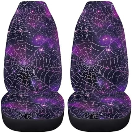 Halloween Galaxy Spider Web Car Seat Cover for Women 2Pcs Halloween Car Accessory Decoration Non Slip Easy to Install Vehicle Seat Covers for Front Seats