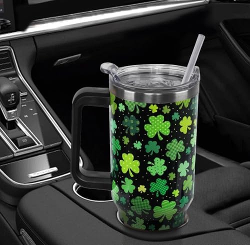 St Patricks Day Tumbler with Handle 40 oz Green Lucky Shamrock Coffee Travel Mug Stainless Steel Insulated Cup Irish Saint Patricks Decor Gifts - Image 6