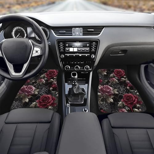 Rose Car Floor Mats All Weather, Gothic Blood Stain 1st & 2nd Row Car Mats Interior Carpet, Garden Spider Web Floor Mats for Cars Universal for Sedan Car Truck