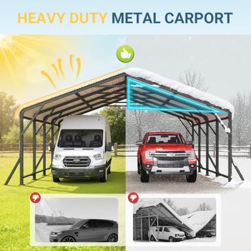 Wisteria Lane 20'x20' Metal Carport with Updated Roof & Enhanced Base, Heavy Duty Canopy Carport Garage, Vertaile for Car, Truck, Boat, Tractors, Party, Dark Gray - Image 5
