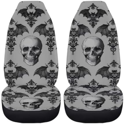 Halloween Skull Car Seat Covers for Front Seats, Non-Slip Breathable Seat Protectors, Set of 2, Universal Fit for Most Cars, SUVs and Sedans