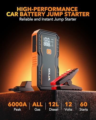OXILAM Jump Starter 6000A for All Gas/12L Diesel, Car Battery Jumper Starter Portable, 12V Lithium Jump Box with Jumper Cables, LED Display, LED Light, Power Bank with USB, Type C Port - Image 4