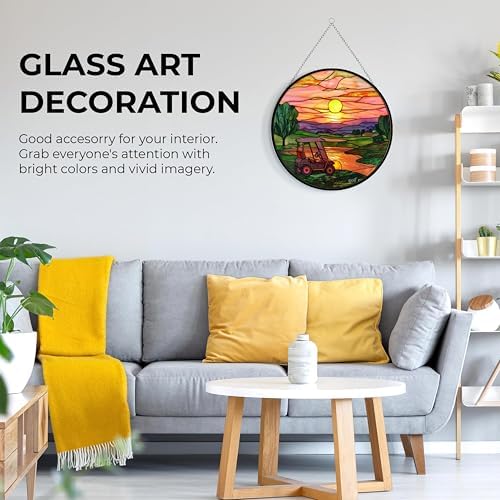 Golf Cart Suncatchers for Windows,6.3” Stained Glass Window Hangings,Hand-Painted Glass Panel Perfect for Home Décor - Image 6