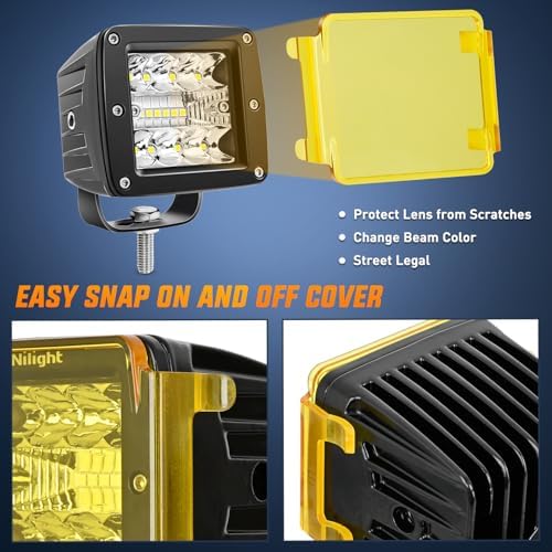 Nilight LED Pod Lights with Yellow Black Covers 2 PCS 3 Inch Cube 42 W