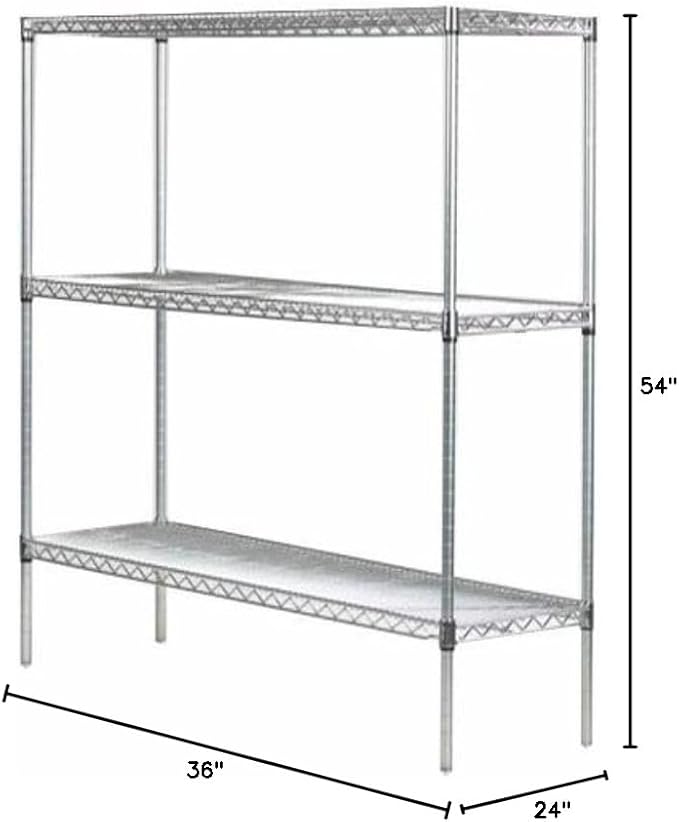 Omega 24" Deep x 36" Wide x 54" High 3 Tier Chrome Starter Shelving Unit - Image 2