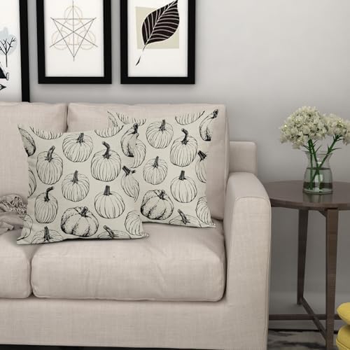 Fall Pillow Covers 16x16 Set of 2 Balck Pumpkin Autumn Themed Thanksgiving Harvest Print Decorative Throw Pillows Outdoor Pillowcase Farmhouse Linen Cushion Case Decor for Sofa Couch Bed - Image 7