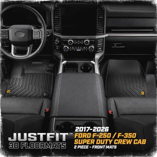 CAT® JustFit™ 3D Custom Fit Front Floor Mats for Ford F-250 F-350 Super Duty Crew Cab 2017-2026, Heavy Duty Rubber Floor Liners Laser Measured, Ford Super Duty Accessories