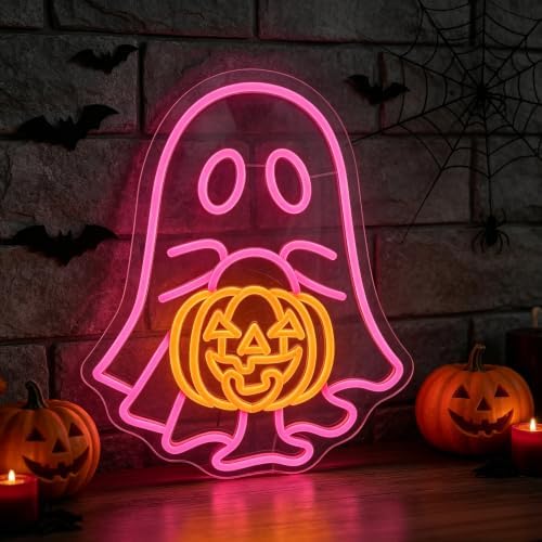 Ghost Pumpkin Neon Sign, Cute Ghost Halloween LED Light16.1"x12.8 - Image 3