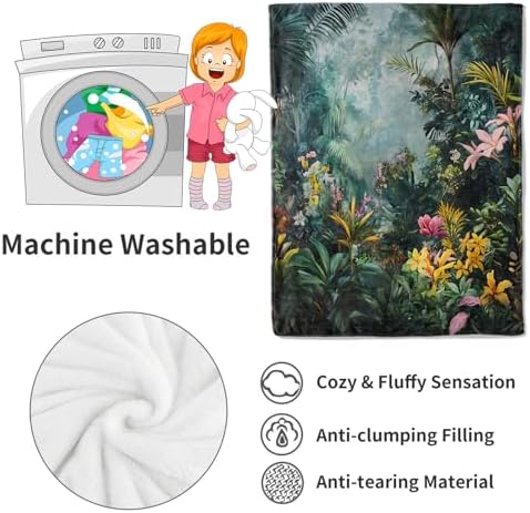 Tropical Forest Blanket Lush Botanical and Flower Fairycore Throw Blankets,Birthday Gifts for Kids Girls Women,Lightweight Soft Fleece,Nature Lovers,Sofa Couch Bed Room Fairy Decor 50x60in - Image 4
