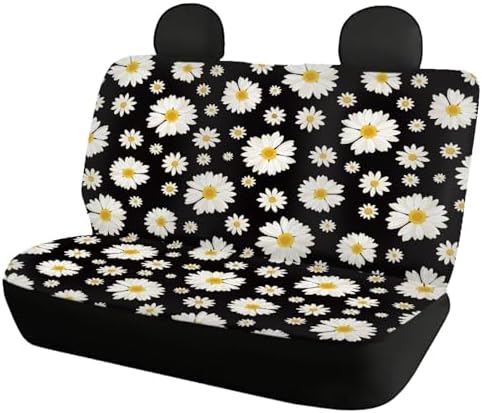 Car Rear Seats Covers for Womens,Washable Bucket Seat Cushion Protector Backseats Covers Fit Most Cars,Sedan,SUV,Van White Daisy