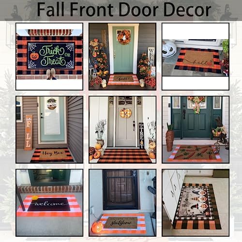 Orange and White Plaid Rug, 28'' x 43'' Fall Front Door Decor Mat, Cotton Washable Hand-Woven Door mat for Layered Doormat, Autumn Halloween Thanksgiving Carpet for Porch, Entryway - Image 7