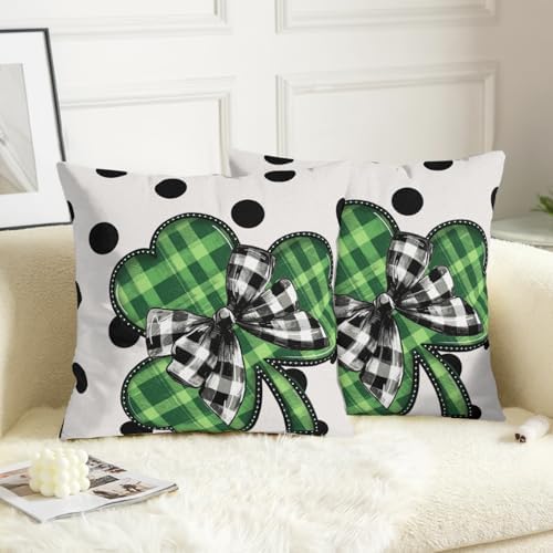Sweetshow St. Patrick's Day Pillow Covers 16x16 Inches Polka Dots Lucky Green Shamrock Throw Pillow Case Set of 2 Irish Pillows Cotton Linen Cushion Cover for Home Couch Sofa Livingroom - Image 6