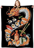 Sushi Dragon Blanket Japanese Cuisine Throw Blankets,Birthday Gifts for Kids Girls Women,Lightweight Soft Fleece,Sweet Food Lovers,Sofa Couch Bed Room Modern Decor 40x50in by VODRM