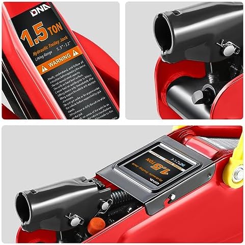 DNA Motoring 1.5 Ton Car Floor Jack Low Profile Hydraulic Trolley Service/Floor Jack, 1.5T / 3000 lbs Capacity, Lifting Range 5.3 Inch -12 Inch, with Storage Case, Red, TOOLS-00326 - Image 6