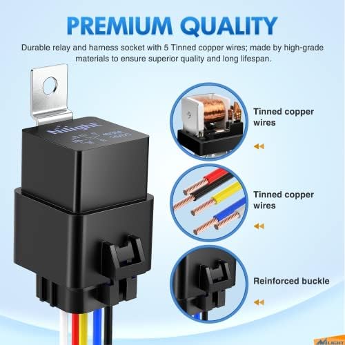 Nilight 5 Pack Waterproof Relay and Socket Harness 40/30 AMP