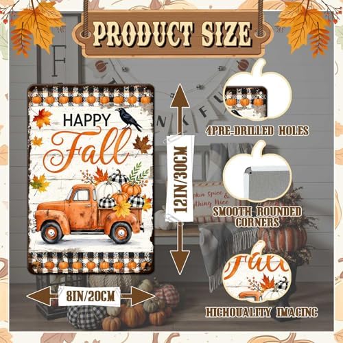 Fall Sign Thanksgiving Day Pumpkin Vintage Tin Sign Happy Fall 8x12Inch - Image 2