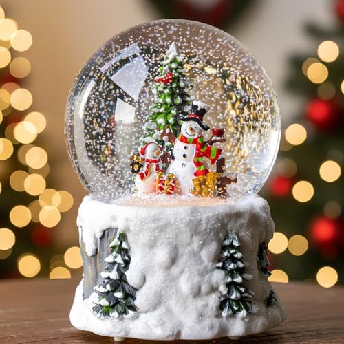 Christmas Snow Globe Lantern Water Glittering Snowman Scene with Music & Timer, USB Lined/Battery Operated Lighted Water Lantern for Christmas Festival Decoration Gifts by Qualdout