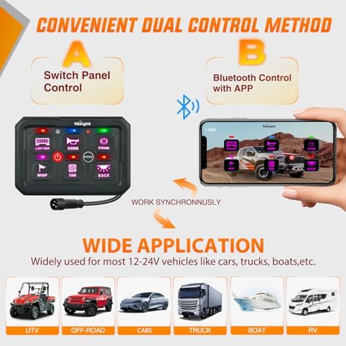 Nilight 6 Gang Switch Panel APP RGB 12V 24V Circuit Control System 4-Mode