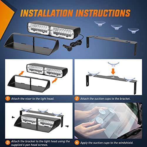 Nilight White Emergency Strobe Lights Windshield Hazard Warning Safety Flash with Suction Cups Super Bright LED Light for Police Enforcement Firefighters Vehicle Truck