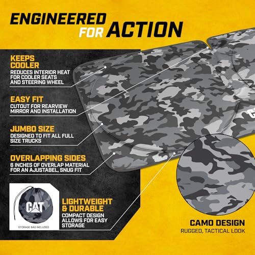 Windshield Sun Shade for Ford F-150 2021-2026, Foldable Truck Sunshade, UV Heat Blocker, Front Window Sun Shield, Interior Protection, Keeps Cab Cool, Heavy Duty Truck Accessory - Gray Camo