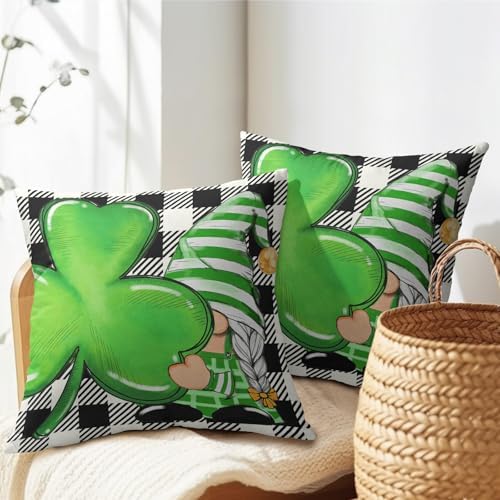 St Patricks Day Pillow Covers 22x22 Set of 2 Shamrock Clover Throw Pillow Covers Spring Pillowcase Linen Decoration Farmhouse Decorative Buffalo Plaid Gnome Cushion Case Couch for Indoor Home Decor - Image 7