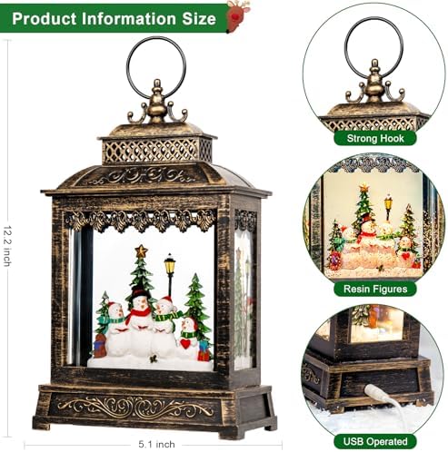 Christmas Snow Globes Lantern Christmas Snow Globe with Music Snowman Poetry,6H Timer,USB Lined/Battery Operated Lighted Lantern for Christmas Festival Decoration Gifts - Image 4