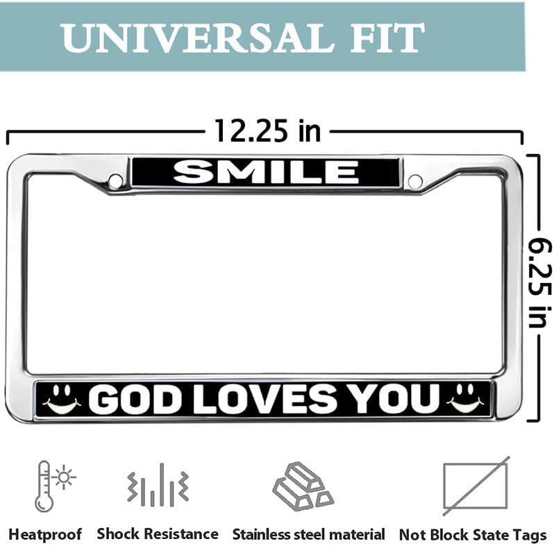 God Loves You License Plate Metal Frame God Christian Bible Black Car Chrome License Plate Frame