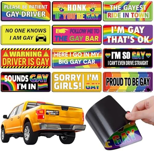 12 Pcs Funny Gay Car Magnets Bumper Prank Rainbow, Classic