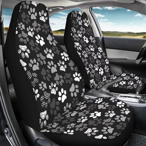 Car Seat Covers Waterproof Cute Dog Paw Print Car Seat Cover for Front Seats Set of 2 Easy Installation Universal Front Cars Seats Cover Fit for Cars, SUV and Trucks