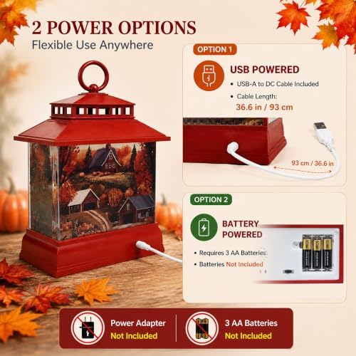 Fall Snow Globe Lantern with Sunflowers, Music, 6 Hours Timer, Fall Decor - Image 4