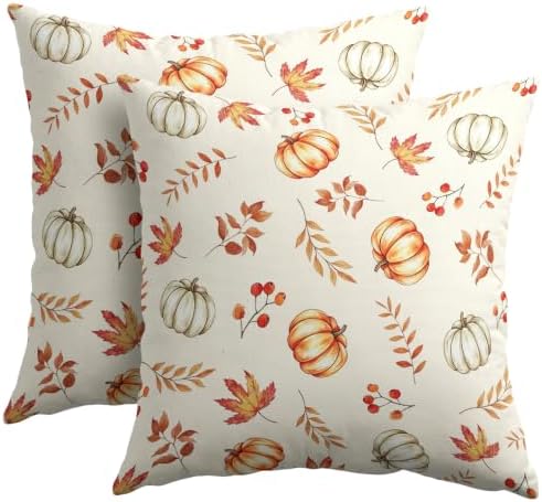 Fall Pumpkin Pillow Covers 20x20 Set of 2 Orange Beige Maple Leaves Pattern Outdoor Throw Pillows Covers Autumn Thanksgiving Harvest Decorative Farmhouse Cushion Case for Living Room Couch Sofa by Unknown