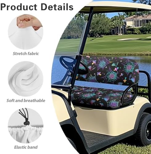 Yewatlles Colorful Halloween Web Mushroom Cart Waterproof Seat Covers,Smooth and Simple,No Stapler Required, Fits Golf Car, Club Car, Polyester Replacement Seat Cover Workout