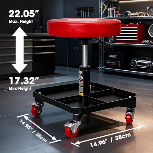Big RED Pneumatic Rolling Mechanic Stool, Large - Image 3