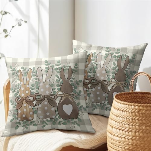 Easter Pillow Covers 16x16 Set of 2 Spring Throw Pillow Covers Rustic Bunny Buffalo Plaid Pillowcase Linen Decoration Farmhouse Soft Decorative Grey Cushion Case Couch for Indoor Outdoor Home Decor - Image 7